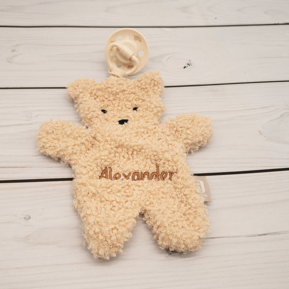 Schmusetuch Teddy in beige mit Personalisierung für Babys Schnllertuch