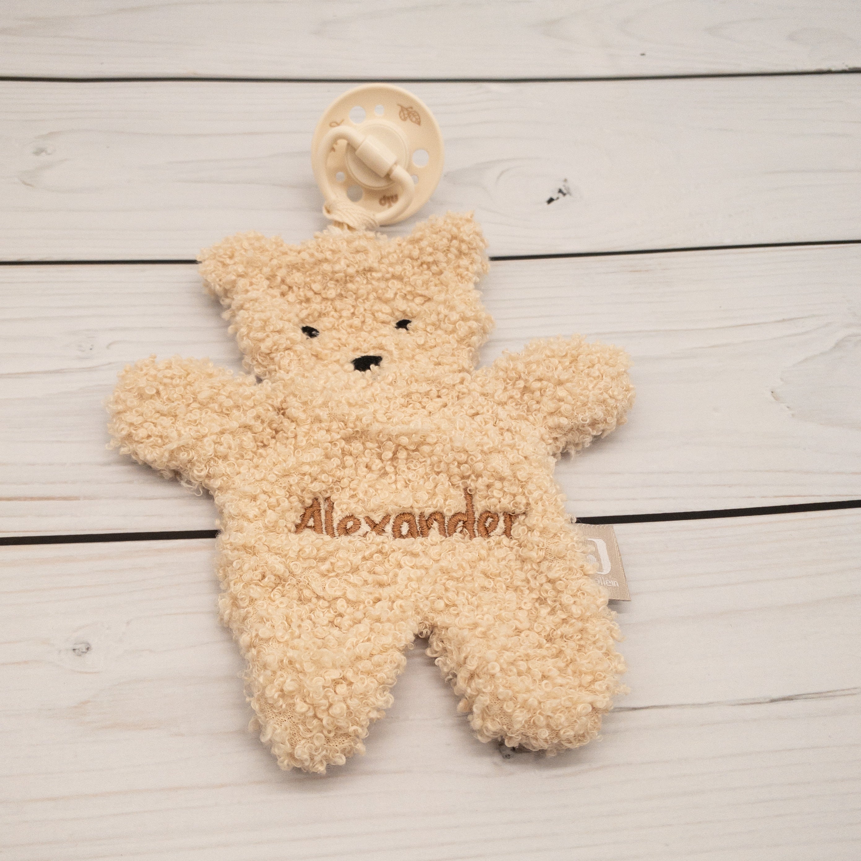 Schmusetuch Teddy in beige mit Personalisierung für Babys Schnllertuch