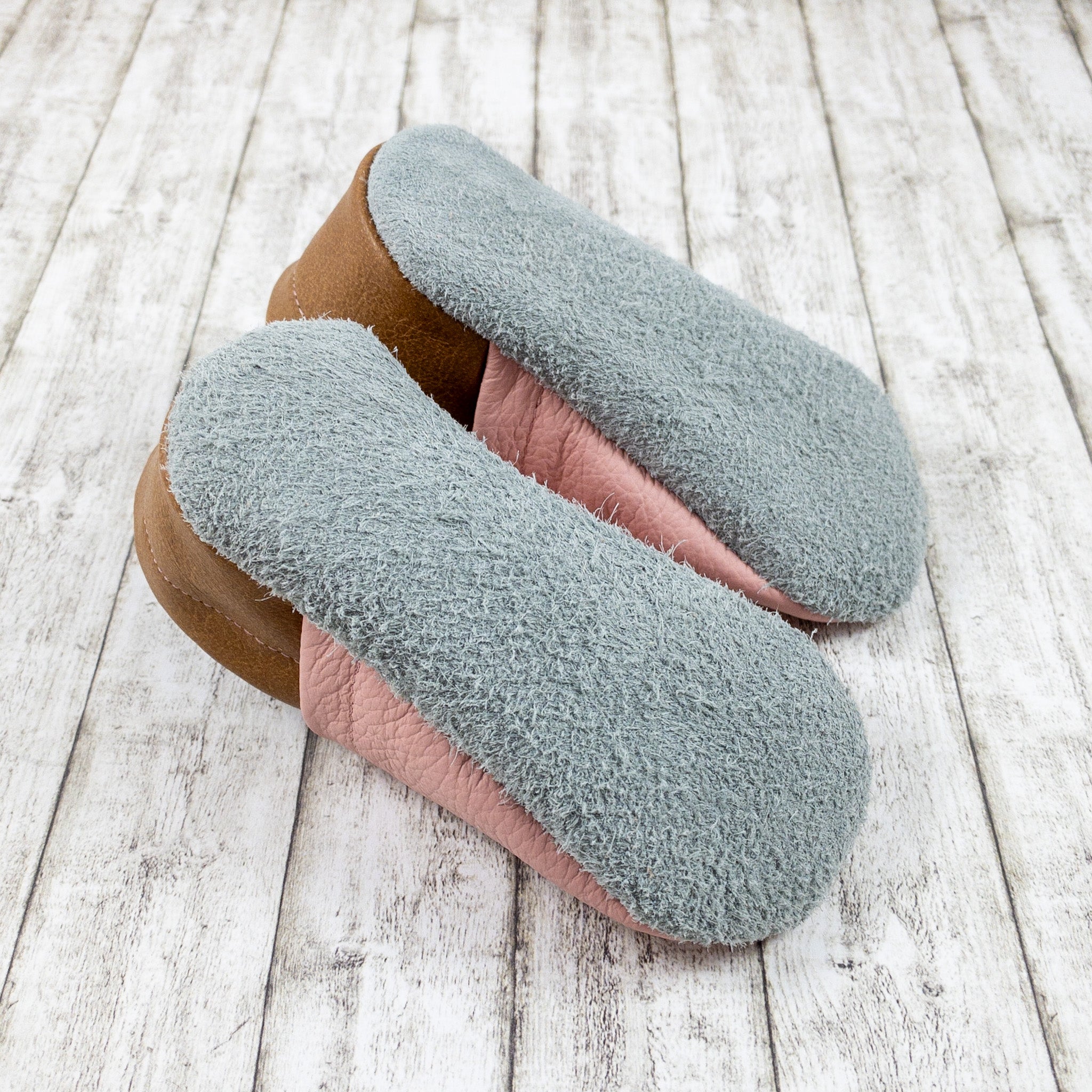 Krabbelschuhe in rosa mit Fuchs und Personalisierung aus Echtleder