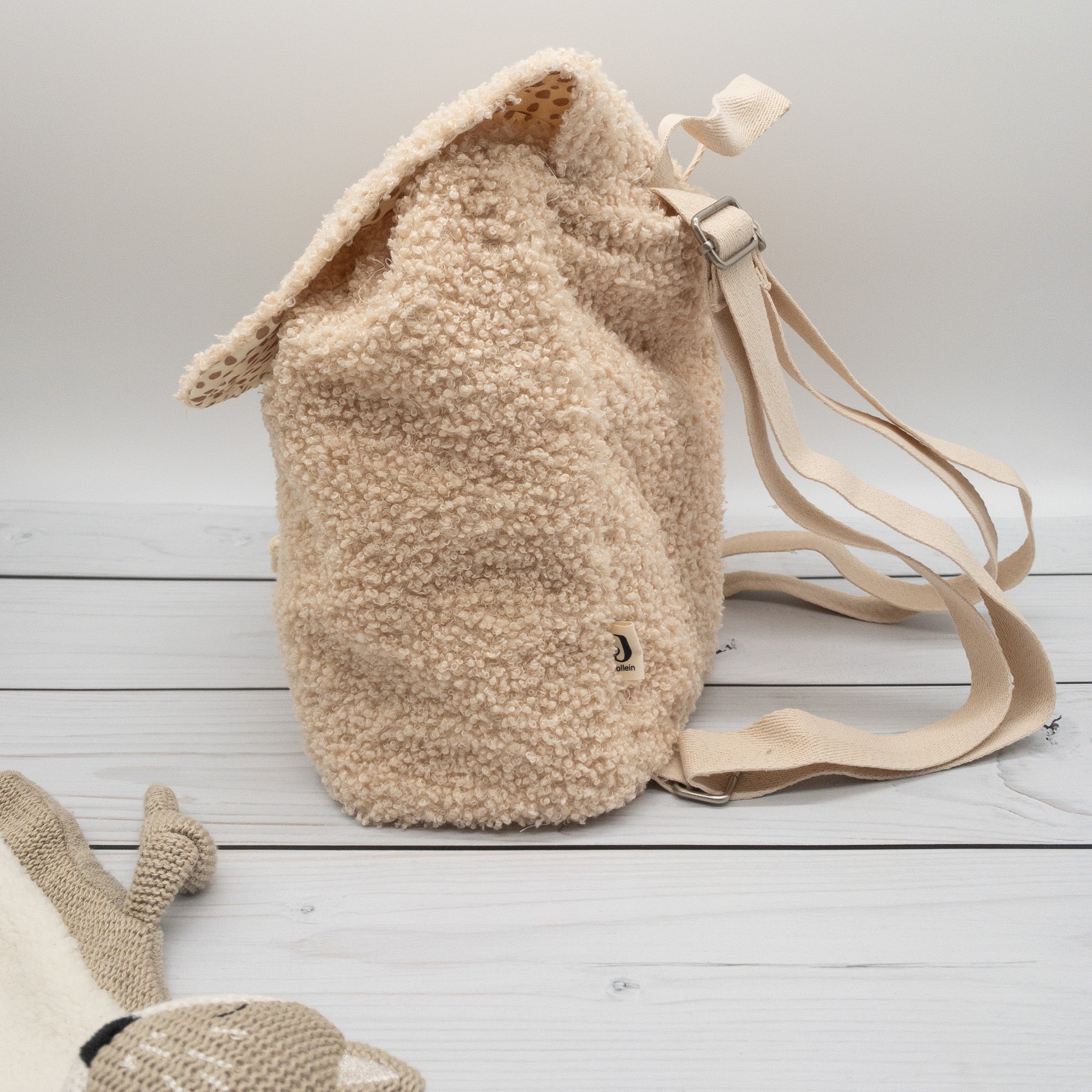 Teddy Kinderrucksack beige personalisiert aus Bouclé