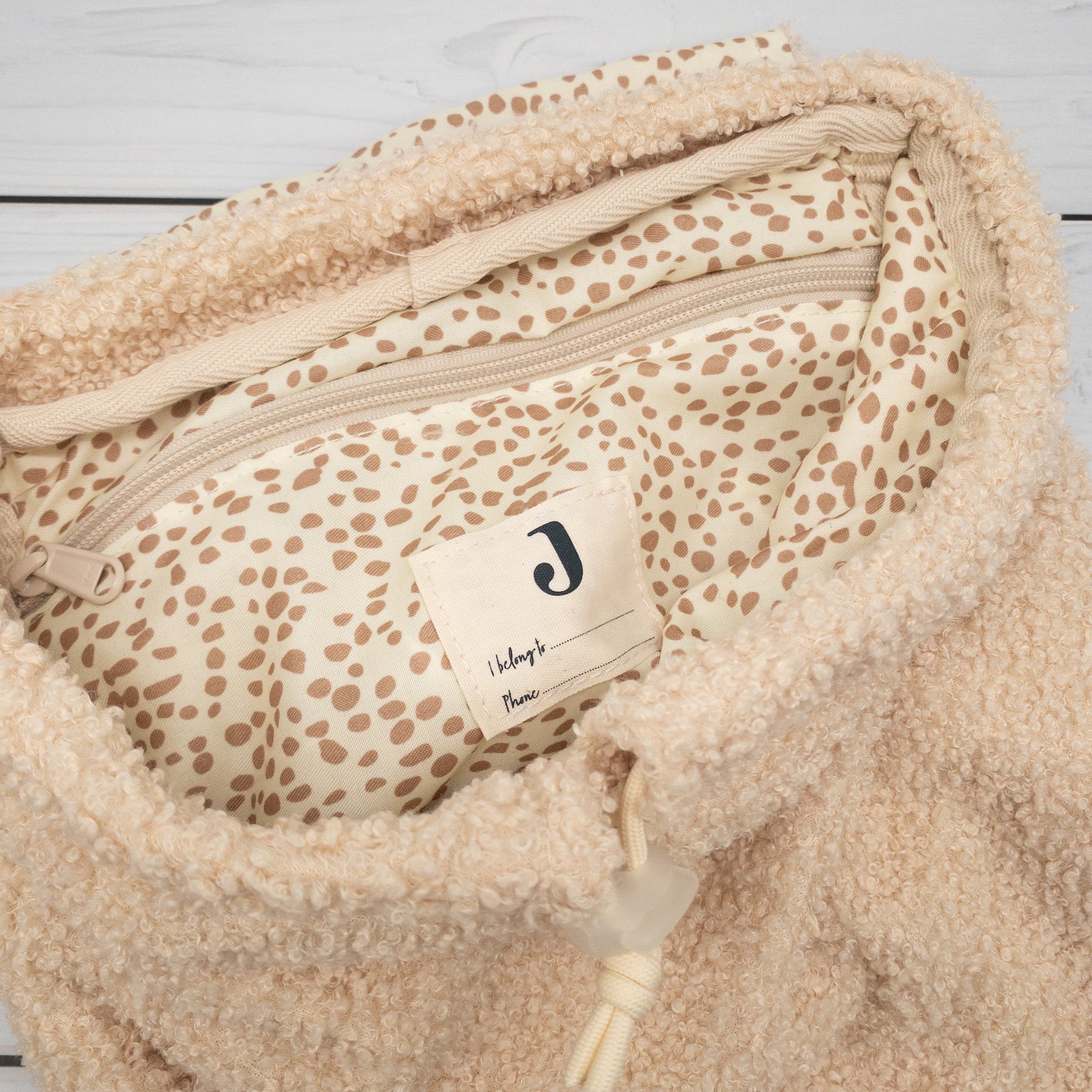 Teddy Kinderrucksack beige personalisiert aus Bouclé