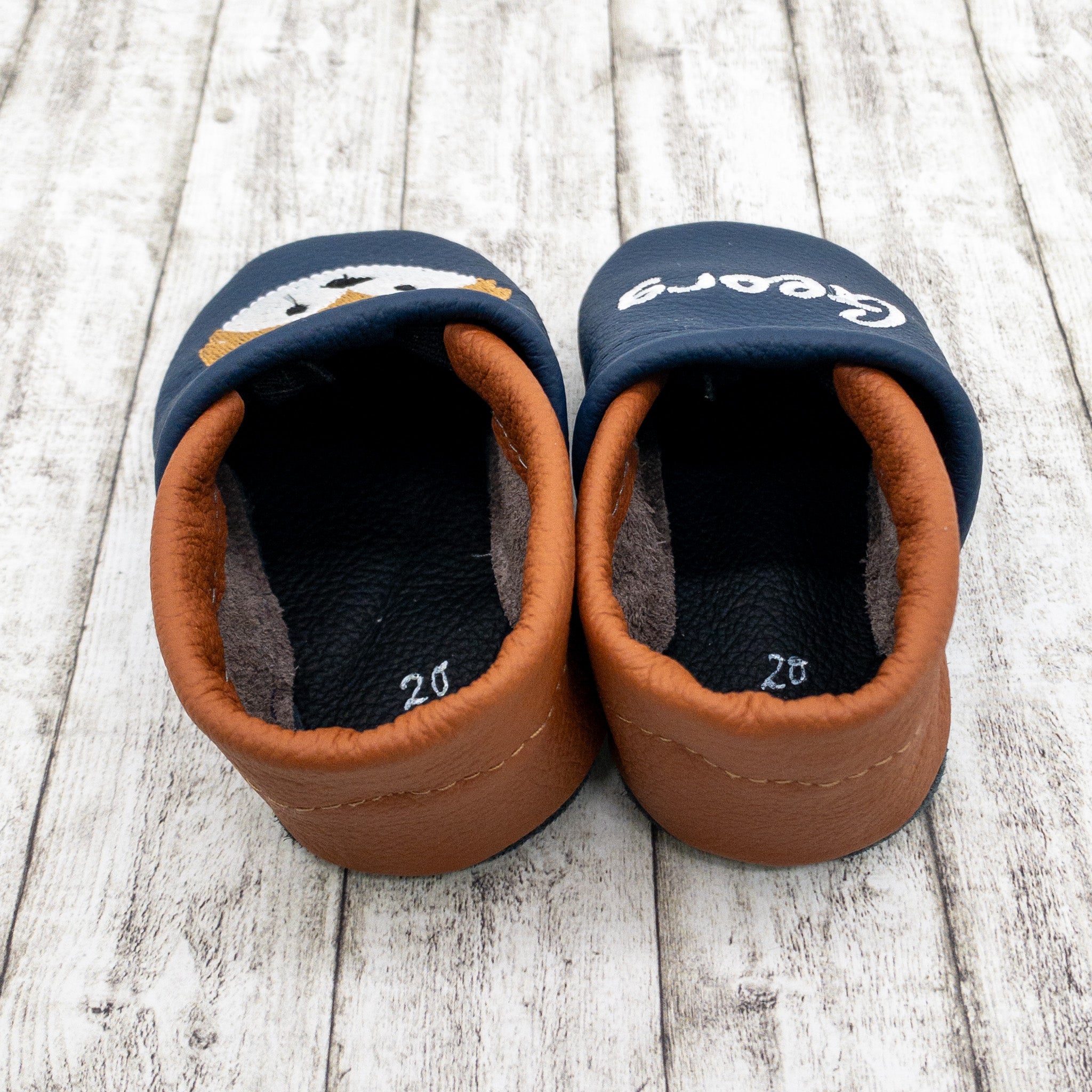 Krabbelschuhe mit Fuchs und Personalisierung aus Echtleder