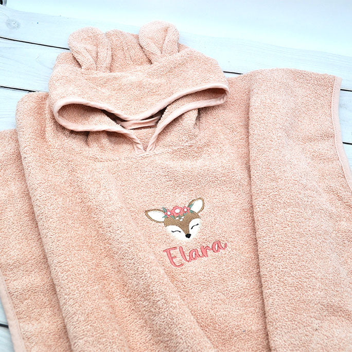 Personalisierter Badeponcho mit Reh - 100% Baumwolle
