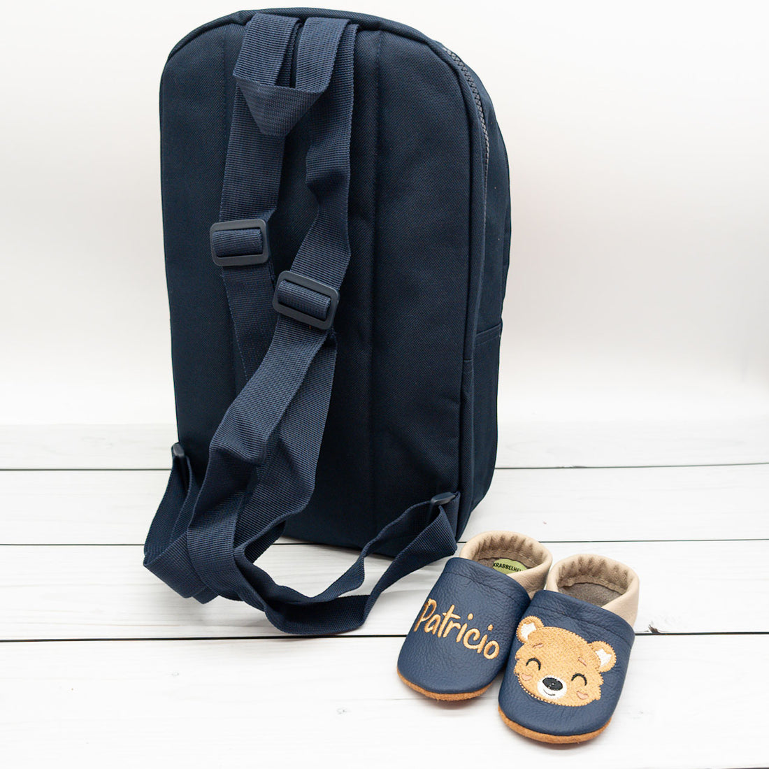 Kita-Start Set - personalisierter Rucksack und Krabbelschuhe mit Bär