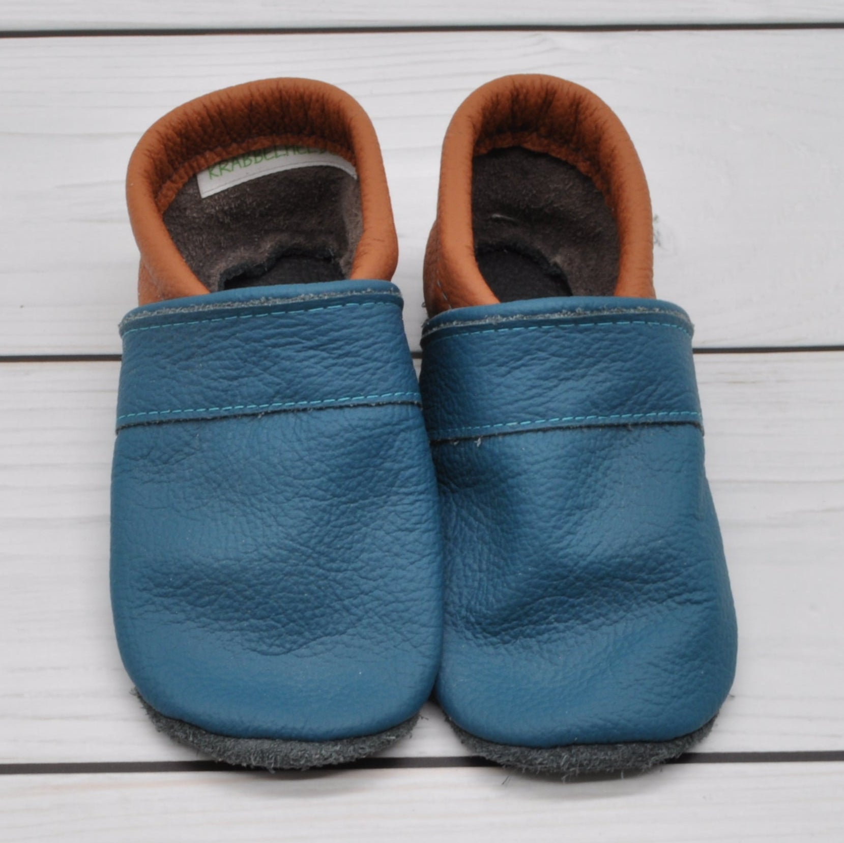 Krabbelschuhe in petrol und braun in Größe 24