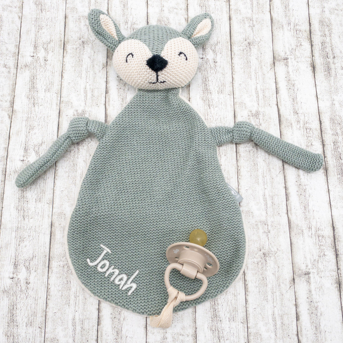 Schnuffeltuch Schmusetuch Reh grün mit Personalisierung für Babys