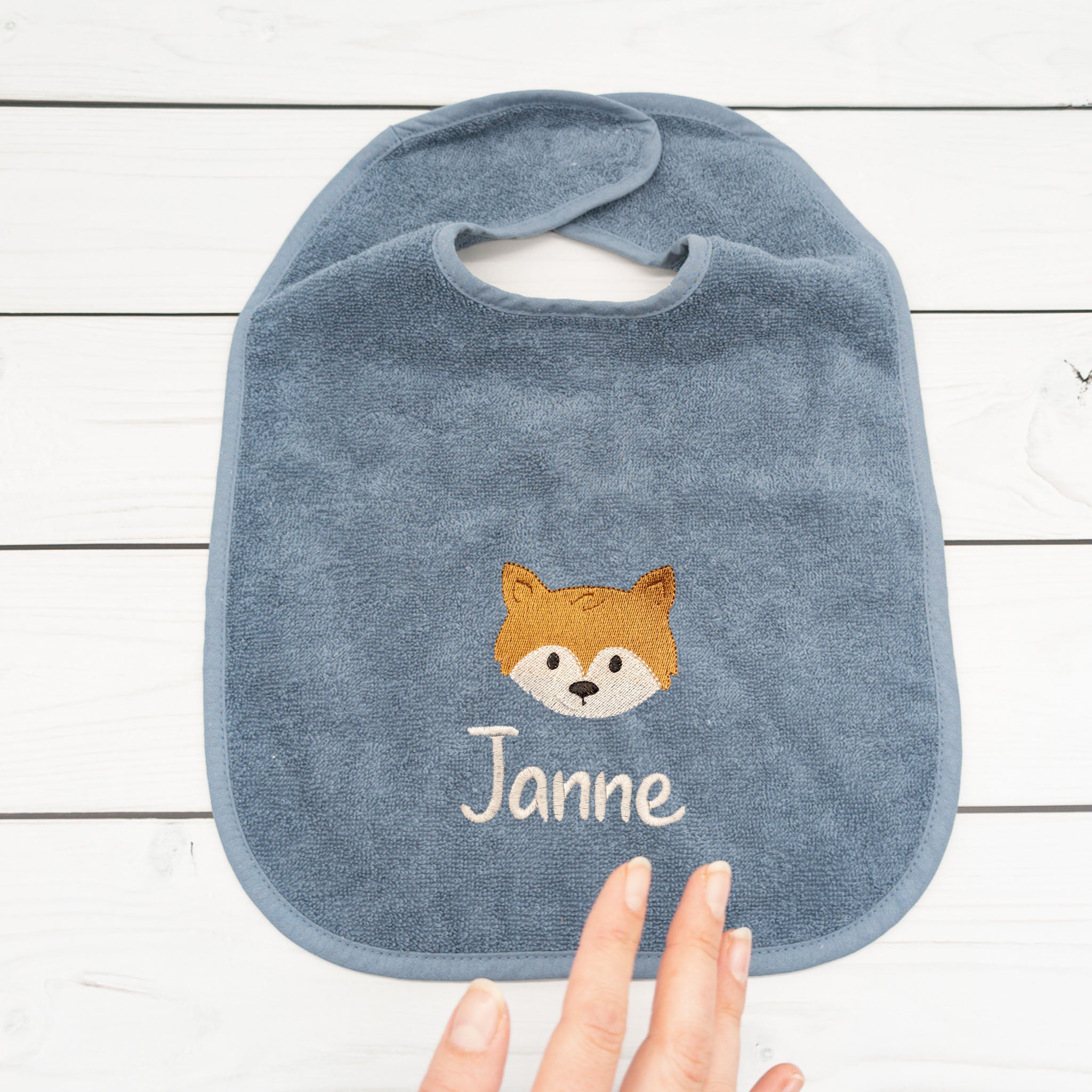 Lätzchen aus Frottee mit Fuchs und Name personalisiert