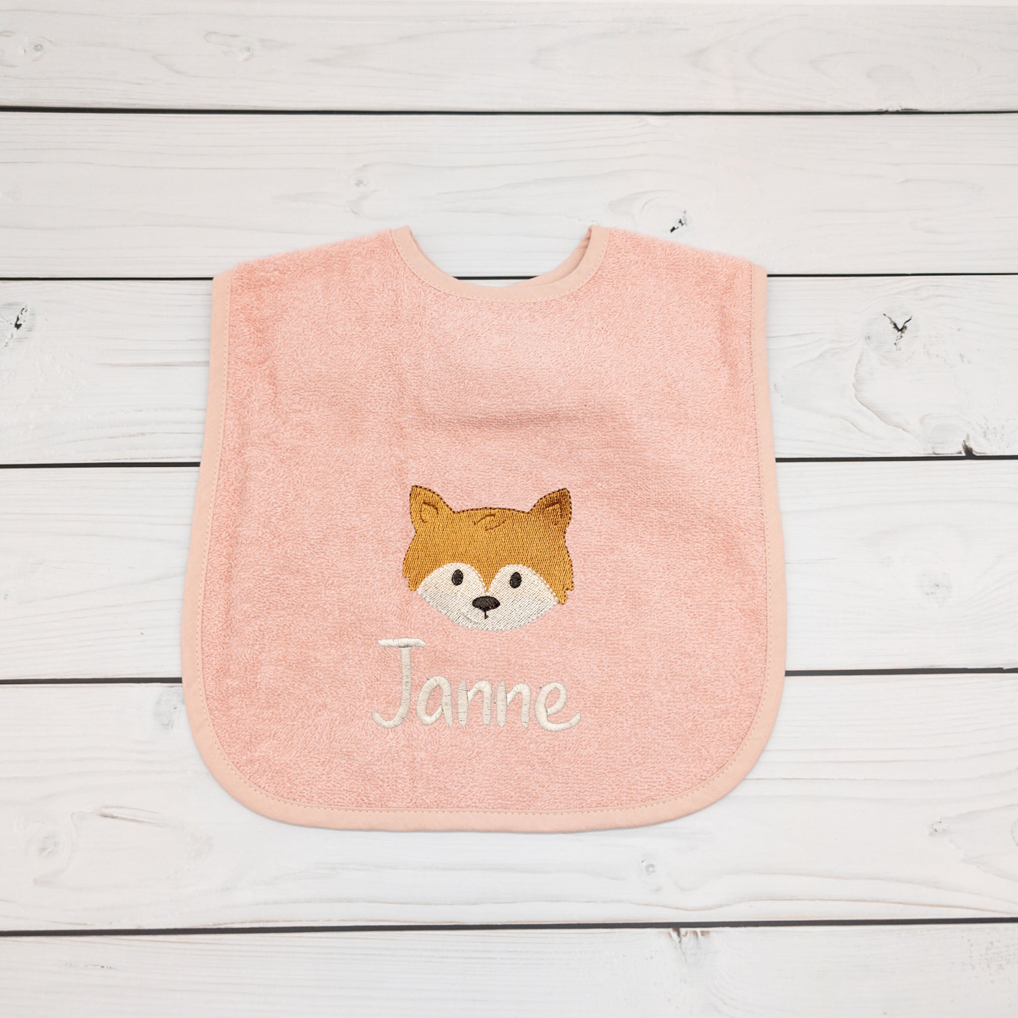 Lätzchen aus Frottee in grün mit Fuchs und Name personalisiert
