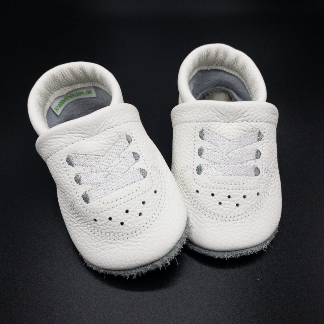 Krabbelschuhe Sneaker weiß Echtleder Babyschuhe Lederpuschen