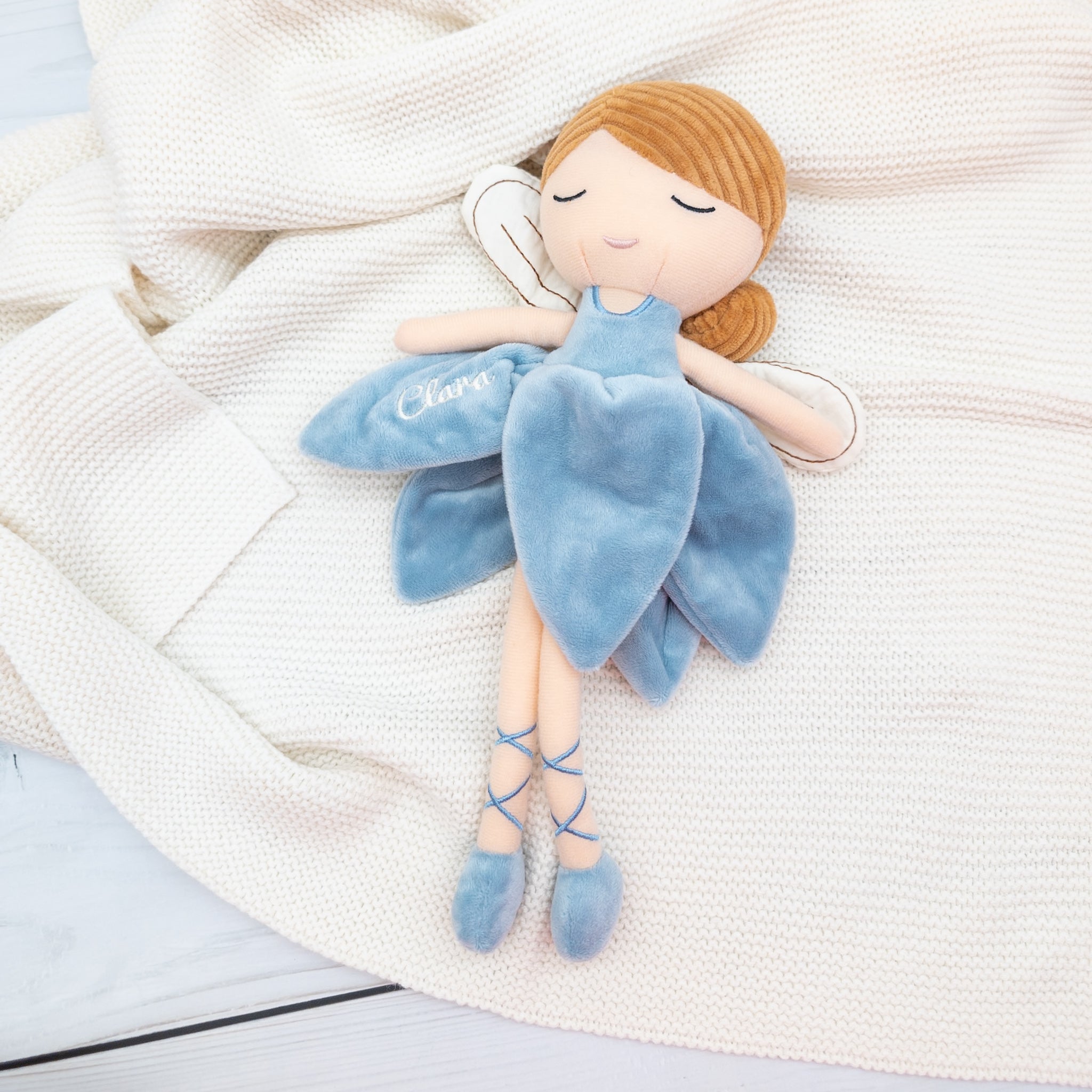 Geschenk-Set Fee - Babydecke und Kuschelpuppe Fee mit Namen bestickt - personalisiertes Geschenk zur Geburt
