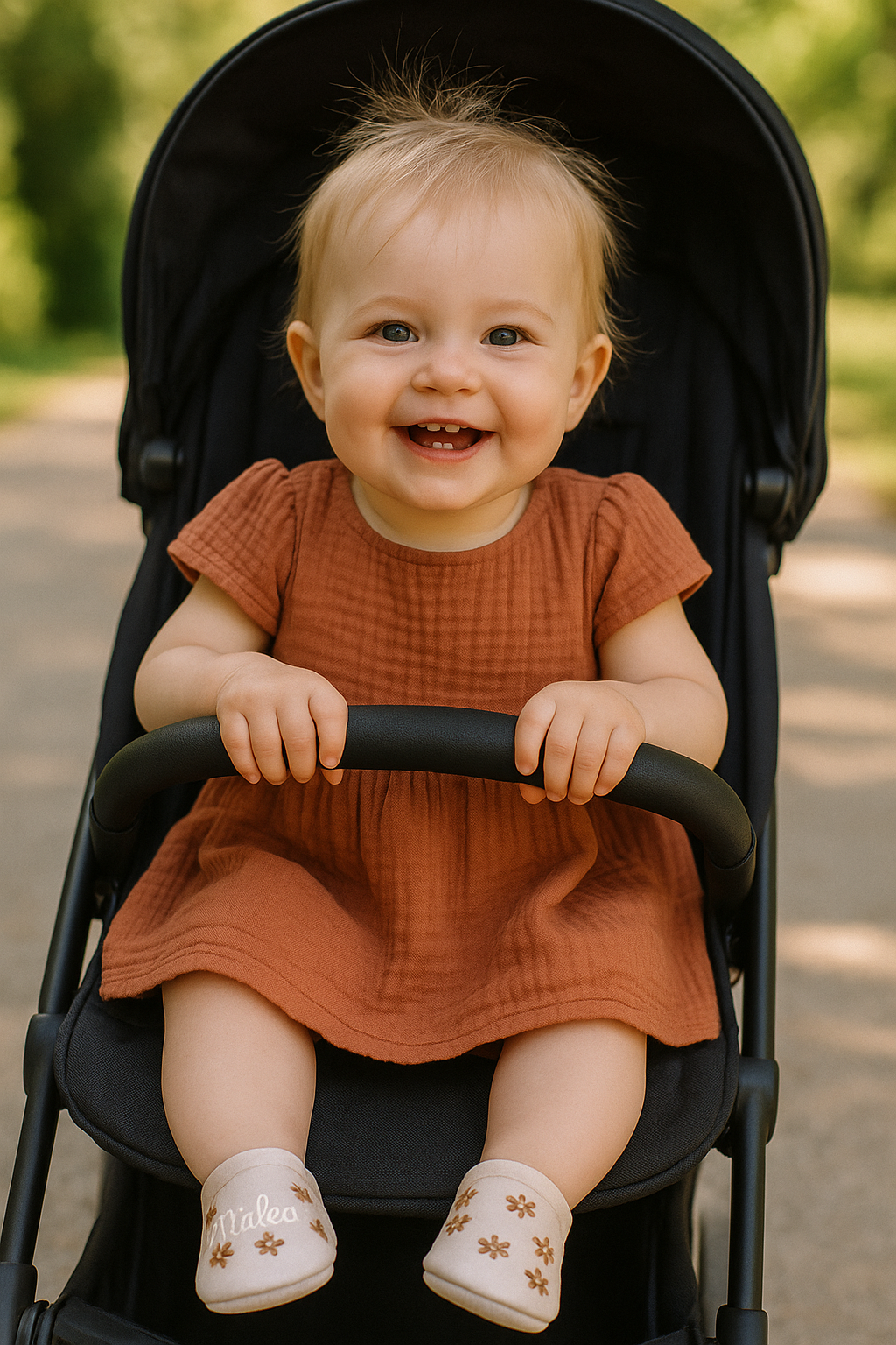 Hausschuhe in hellgrau mit Blumen und Namen bestickt aus Echtleder - die perfekten Schuhe zum Krabbeln, Laufen und Spielen