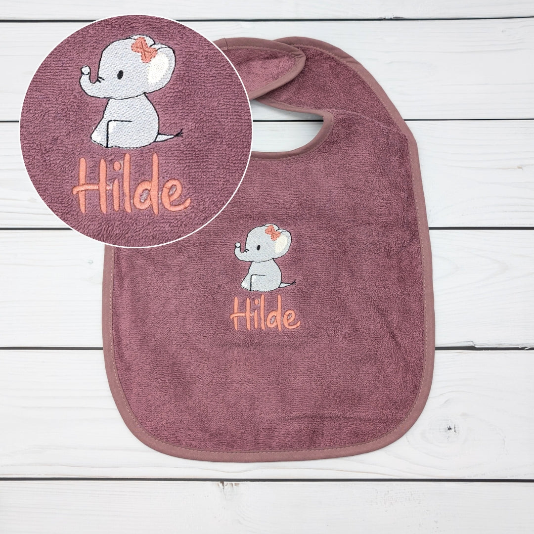 Lätzchen aus Frottee Elefant mit Schleife und Name personalisiert