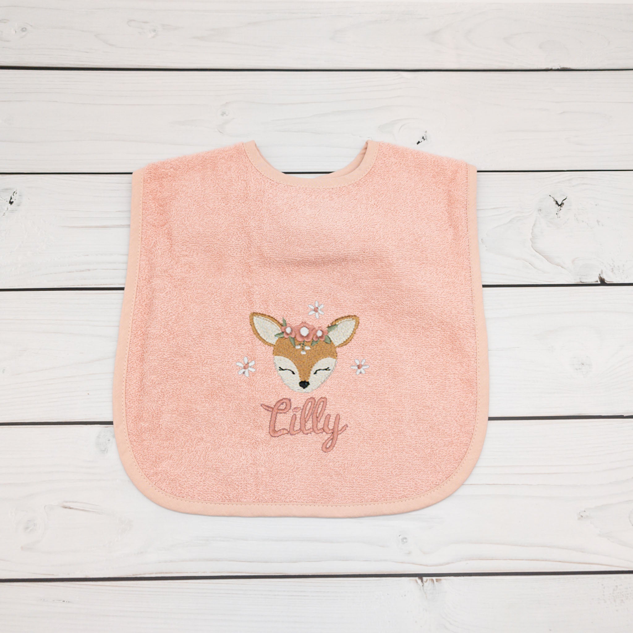 Lätzchen aus Frottee mit Reh und Name personalisiert