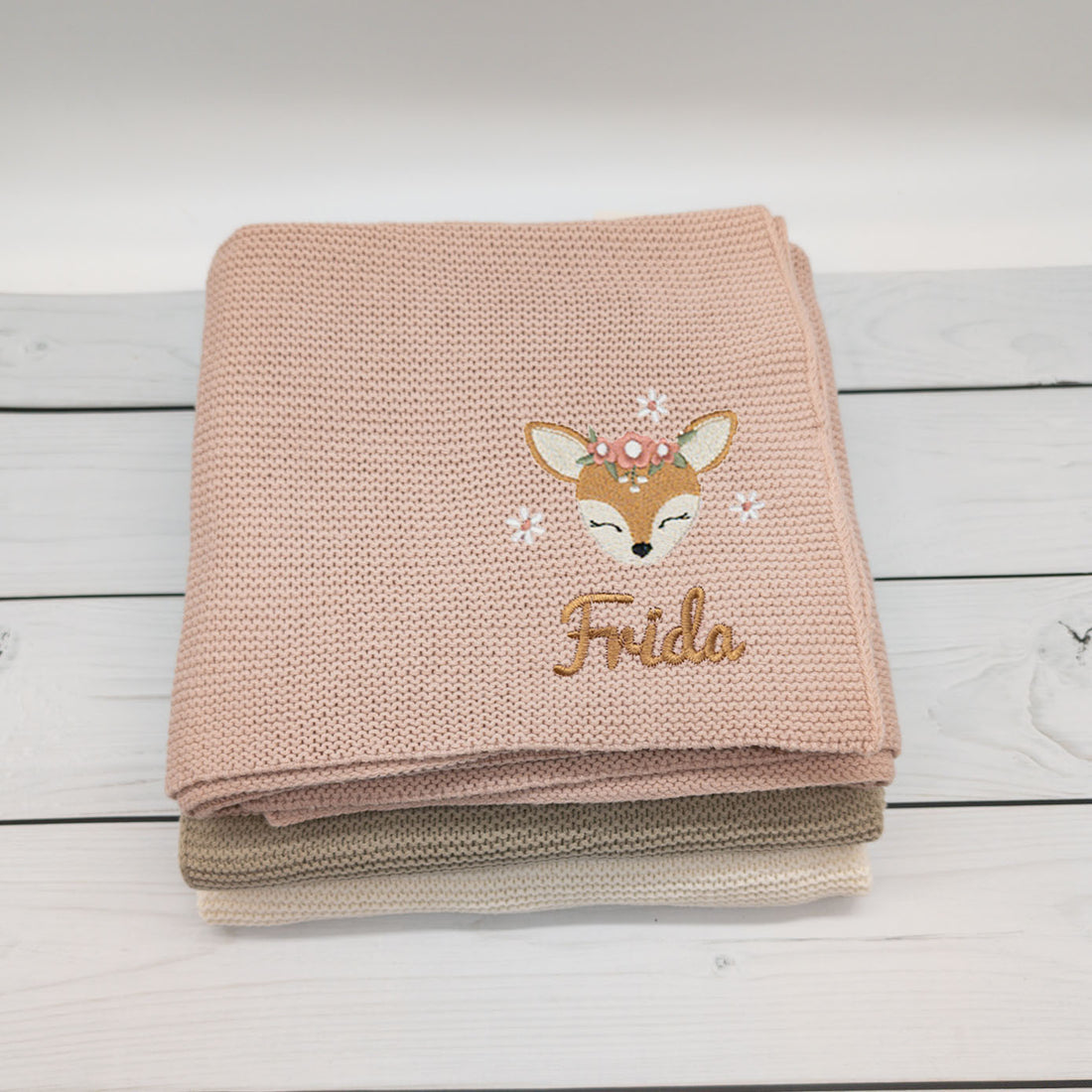Personalisierte Babydecke mit Reh für Babys 75 x 100cm - Schönes Geschenk zur Taufe