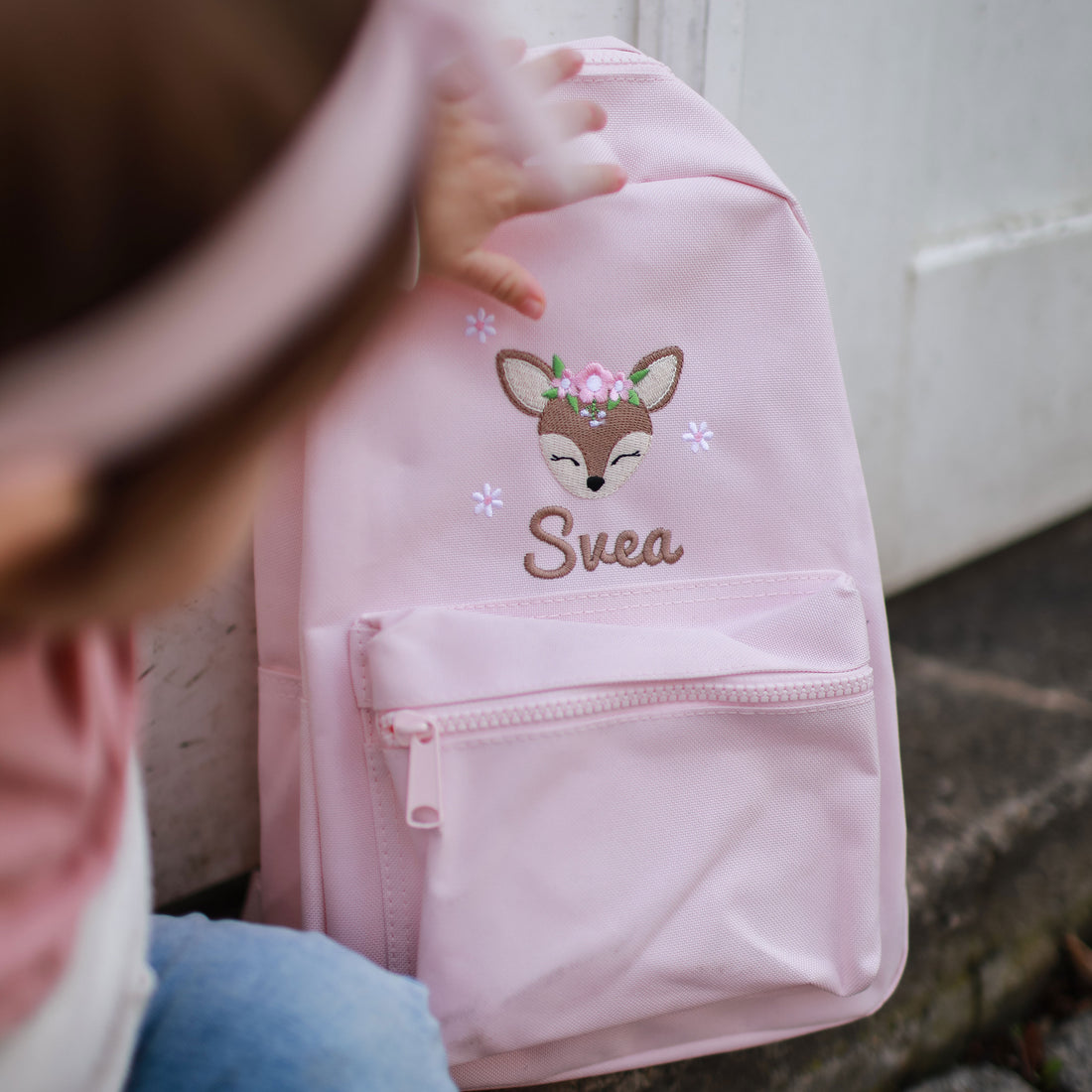 Kinderrucksack personalisiert mit Name und Boho Reh bestickt
