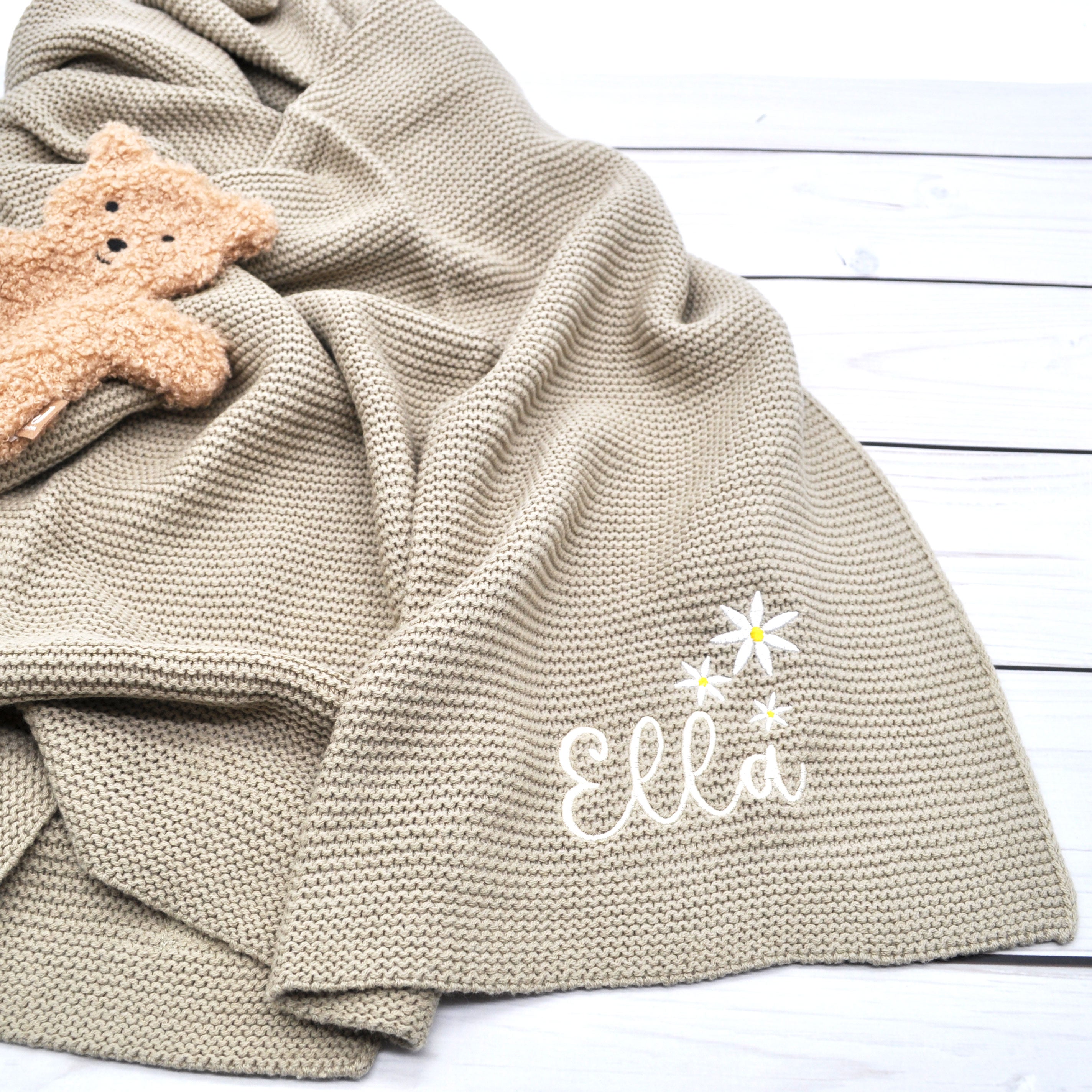 Personalisierte Babydecke mit Blumen für Babys - Schönes Geschenk zur Taufe