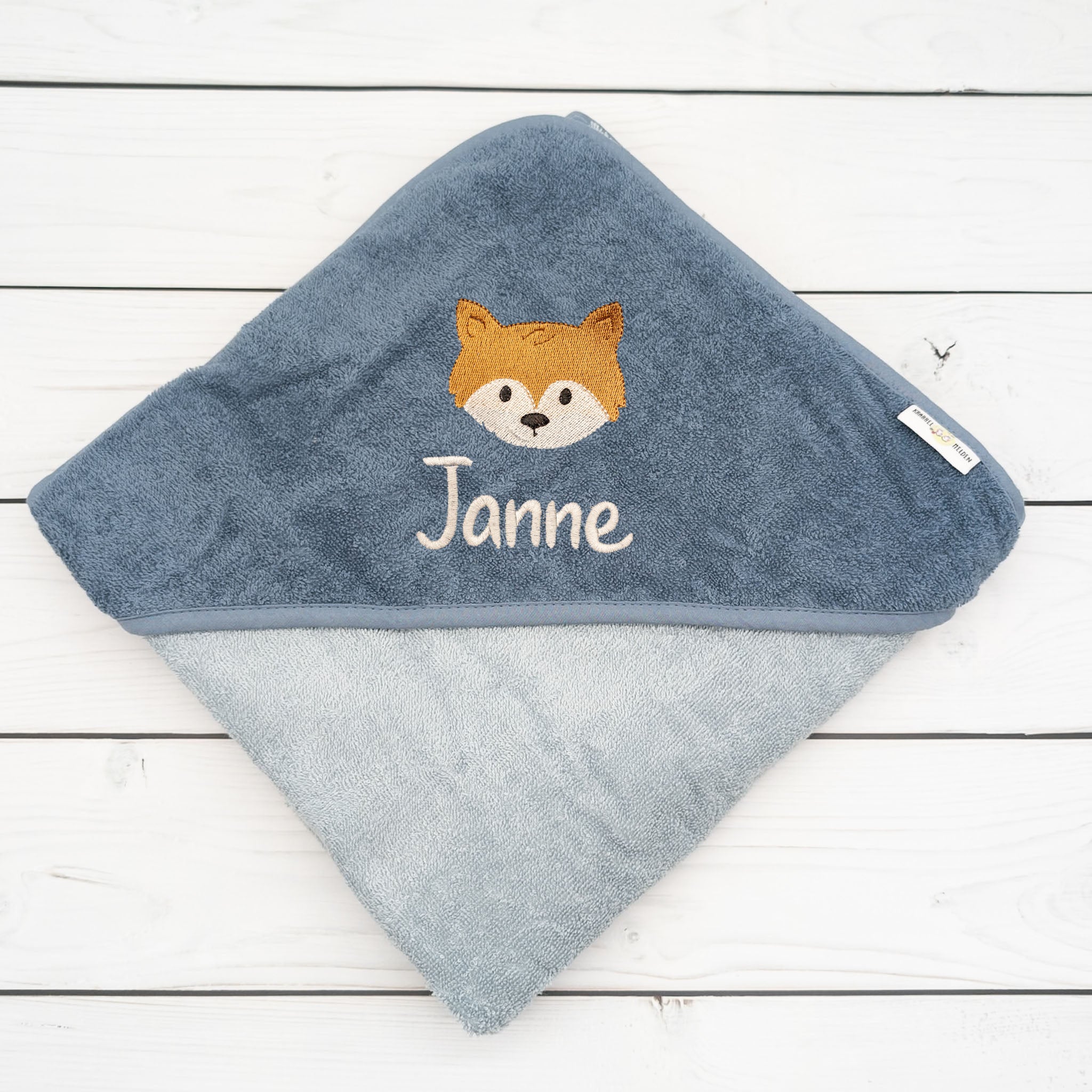 Personalisiertes Kapuzenbadetuch 100x100 cm für Babys & Kinder mit Fuchs – mit Wunschname, ideales Geschenk zur Geburt