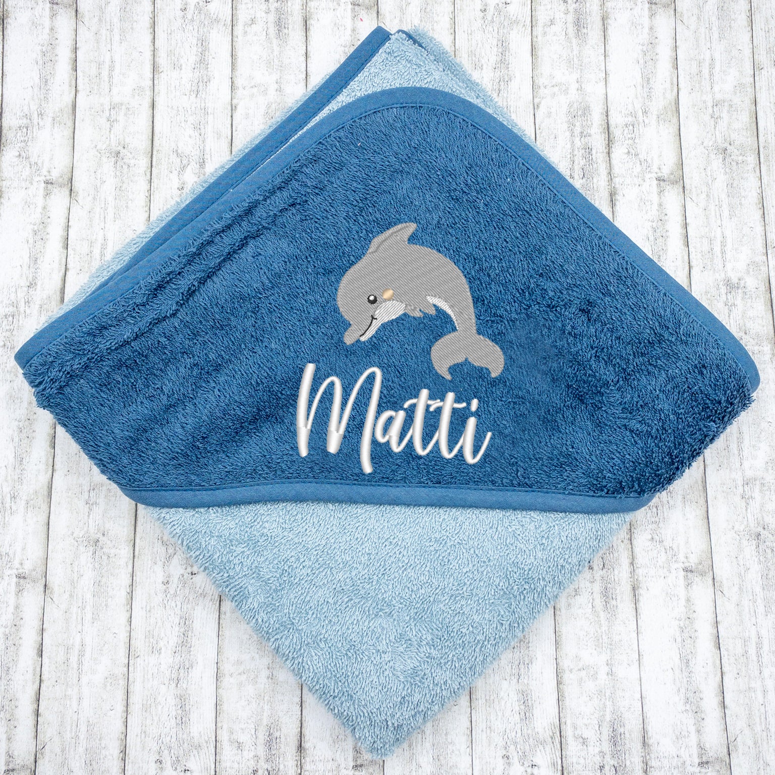 Personalisiertes Kapuzenhandtuch Delfin mit Namen