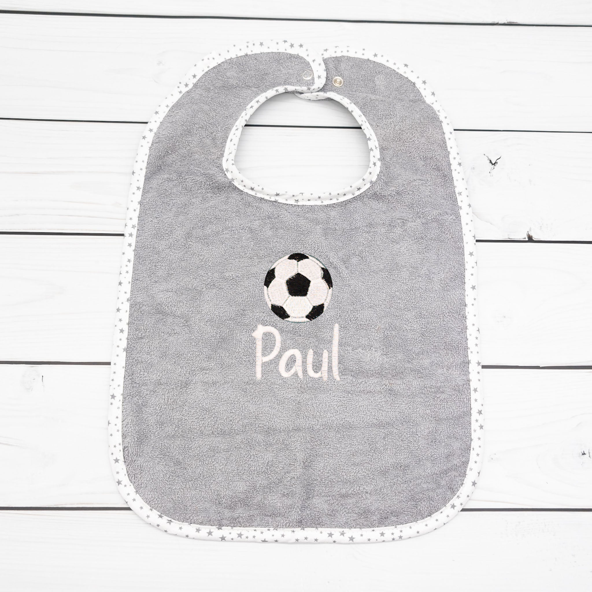 Lätzchen aus Frottee mit Fussball Name personalisiert - tolle Geschenkidee für Babys und Kleinkinder