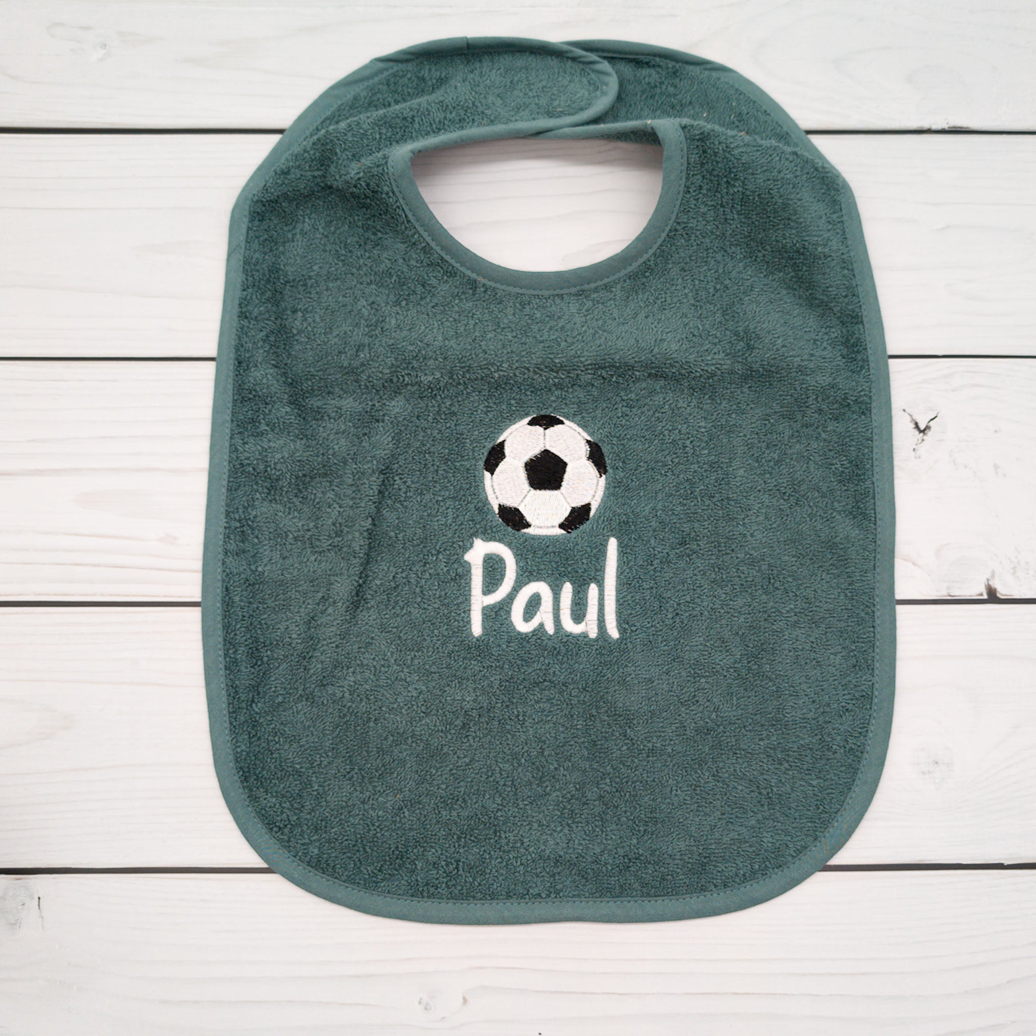 Lätzchen aus Frottee mit Fussball Name personalisiert - tolle Geschenkidee für Babys und Kleinkinder