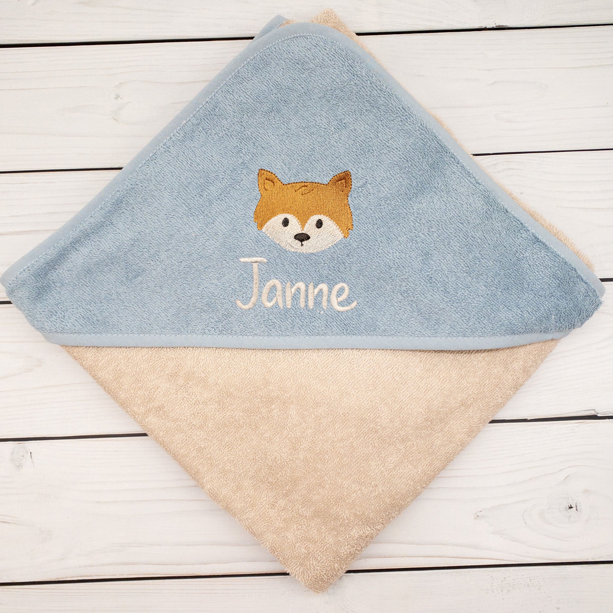 Personalisiertes Kapuzenbadetuch 100x100 cm für Babys & Kinder mit Fuchs – mit Wunschname, ideales Geschenk zur Geburt