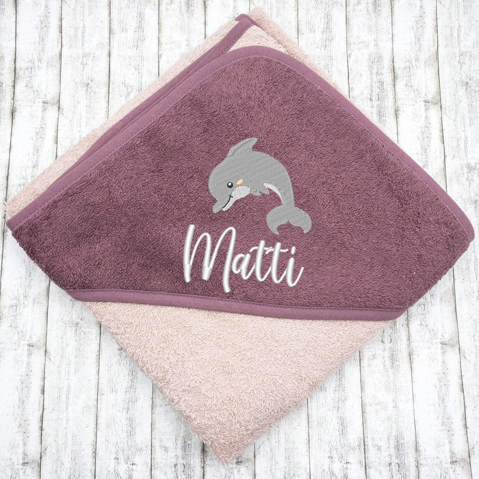 Personalisiertes Kapuzenhandtuch Delfin mit Namen