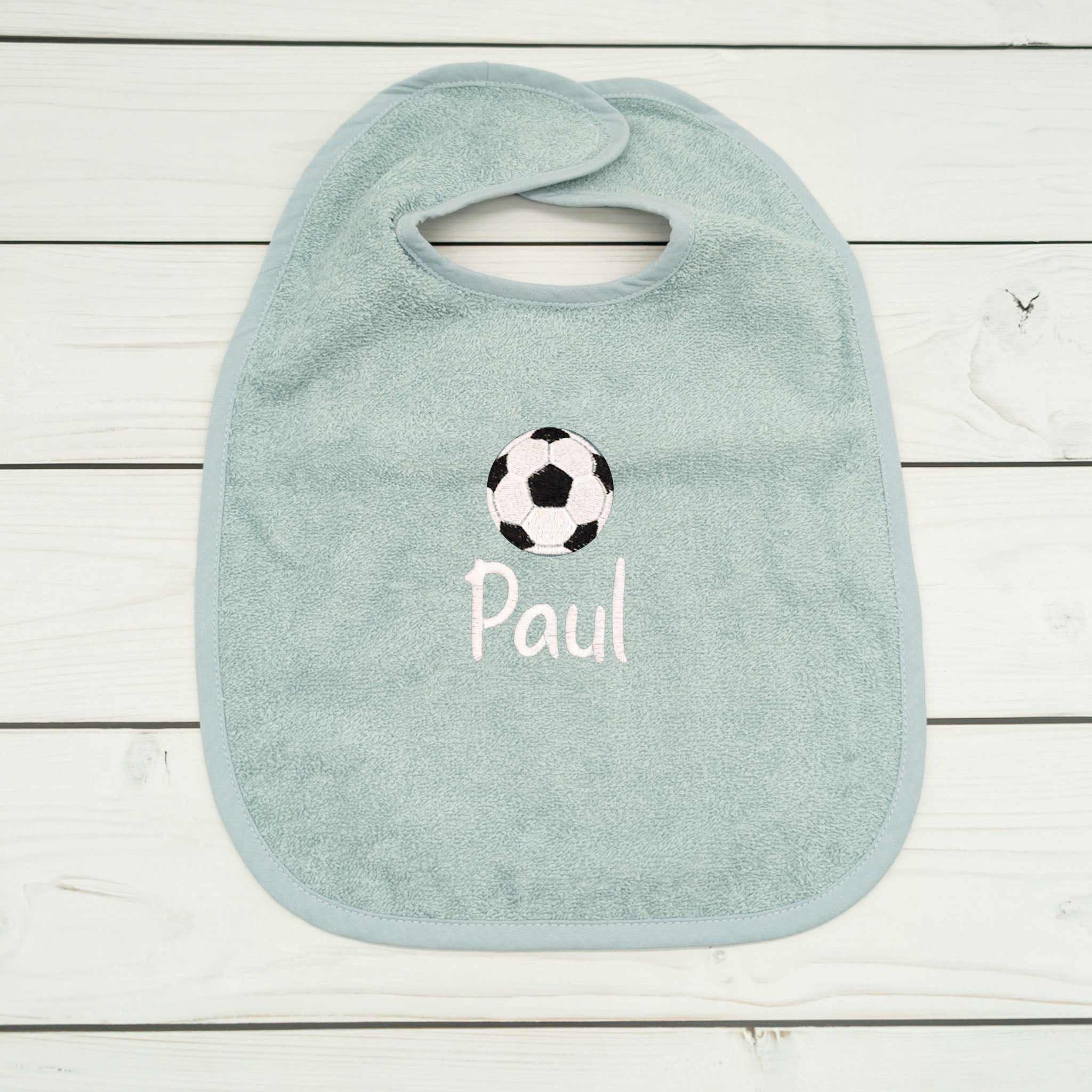Lätzchen aus Frottee mit Fussball Name personalisiert - tolle Geschenkidee für Babys und Kleinkinder