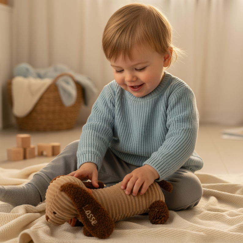 Personalisiertes Stoffdackel Kuscheltier mit Namen – Geschenk für Kinder & Hundeliebhaber – 35 cm Plüschhund – Deko Kinderzimmer