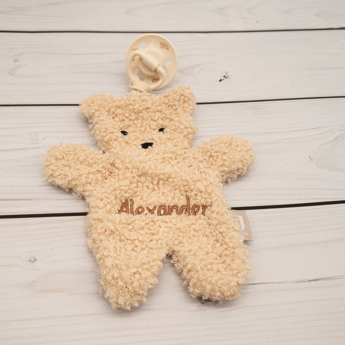 Schmusetuch Teddy in beige  mit Personalisierung für Babys Schnllertuch