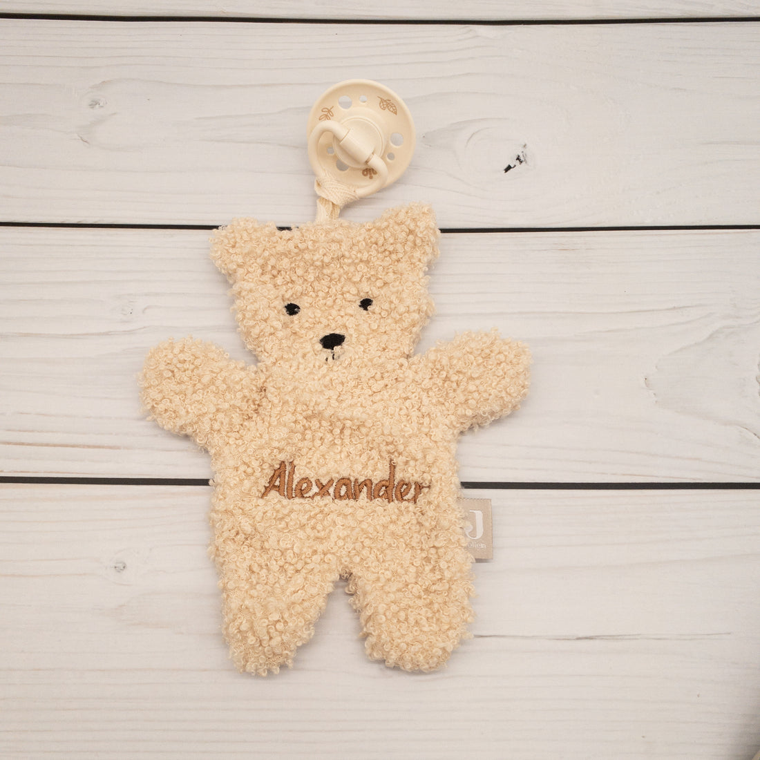 Schmusetuch Teddy in beige mit Personalisierung für Babys Schnllertuch