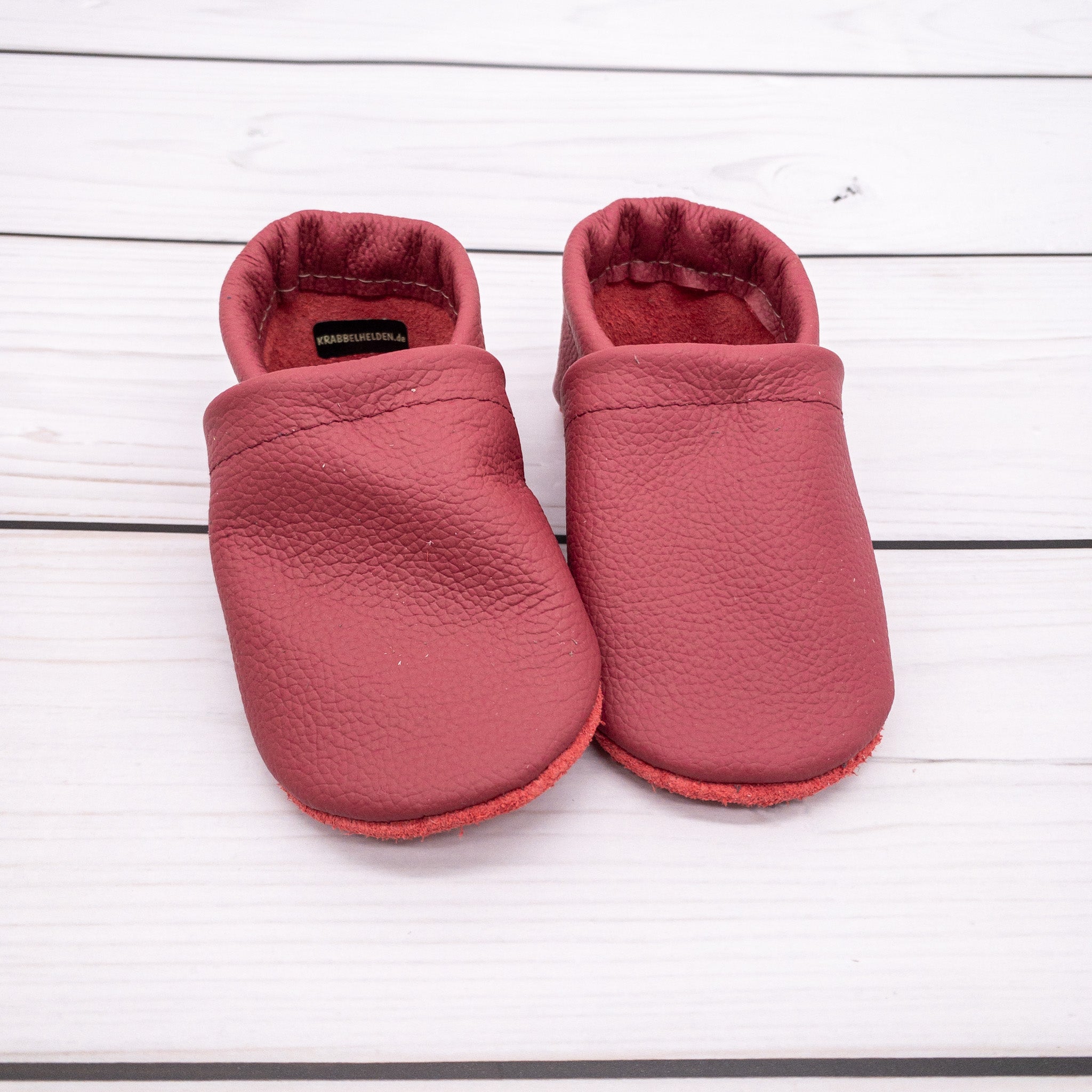 Krabbelschuhe für Babys und Kleinkinder in drei Farben wählbar - altrosa - himbeere - pflaume