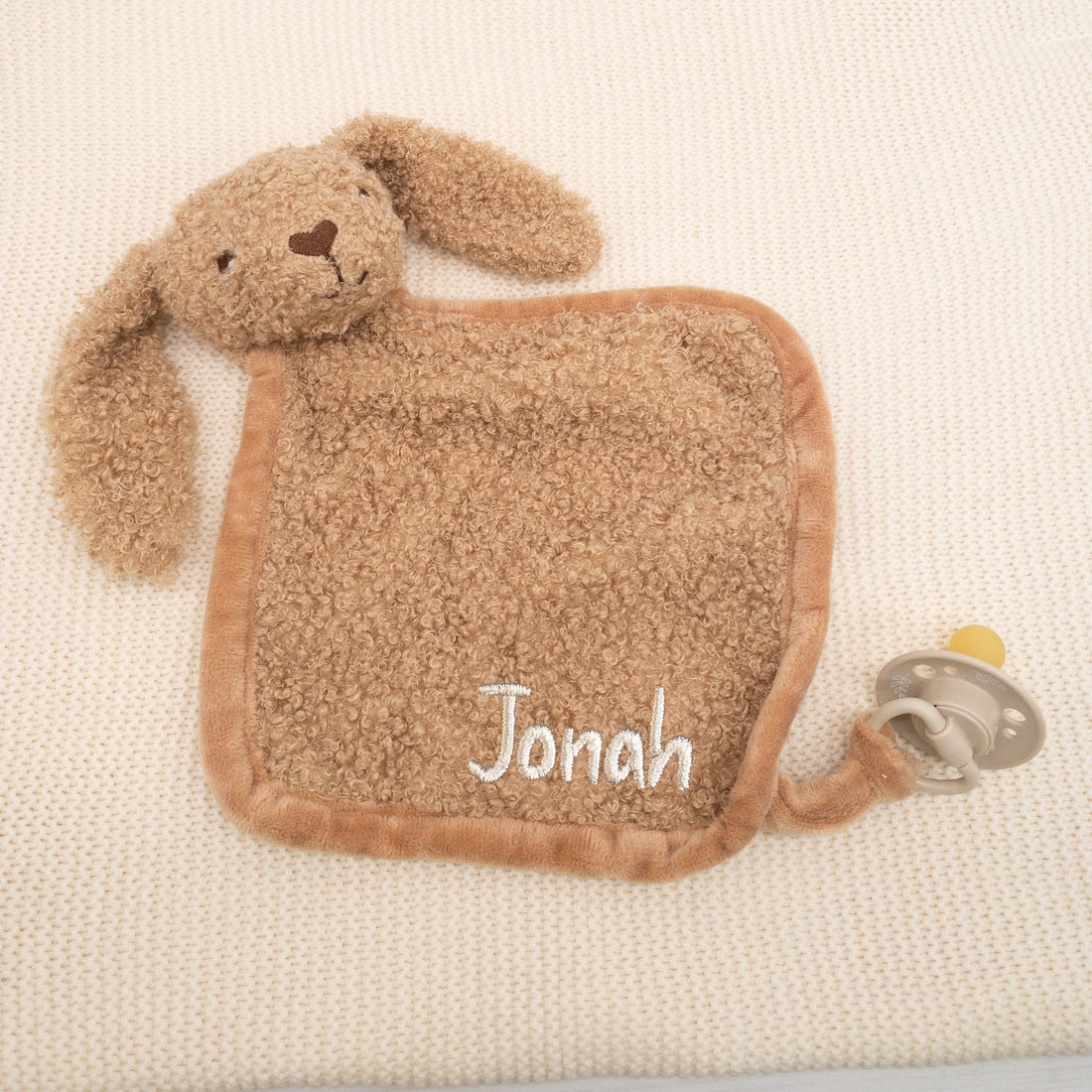 Schmusetuch Hase in beige mit Personalisierung für Babys - super kuscheliges Schnullertuch