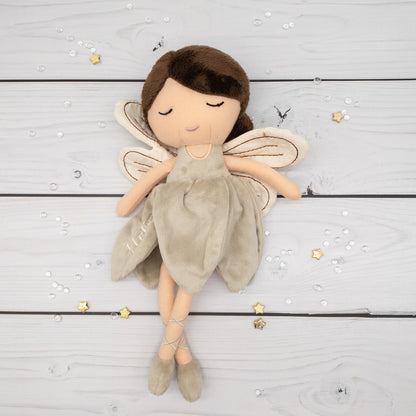 Personalisierte Stoffpuppe - Fee im Blütenkleid - zauberhafte Puppe mit Namen bestickt