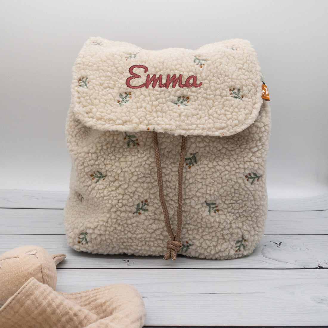Teddy Kinder Rucksack personalisiert mit kleinen Blumen und Namen
