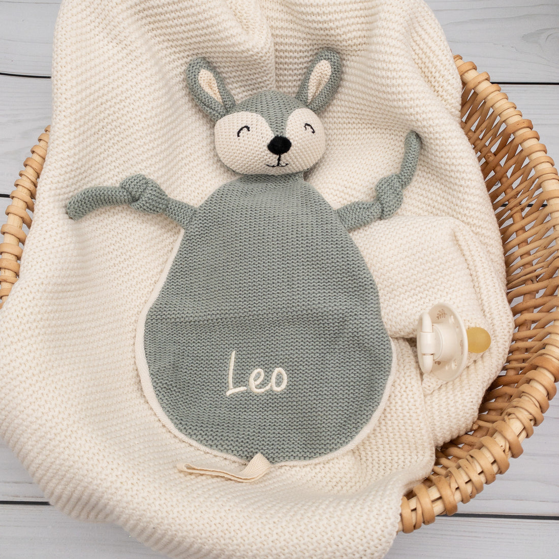 Schnuffeltuch Schmusetuch Reh grün mit Personalisierung für Babys