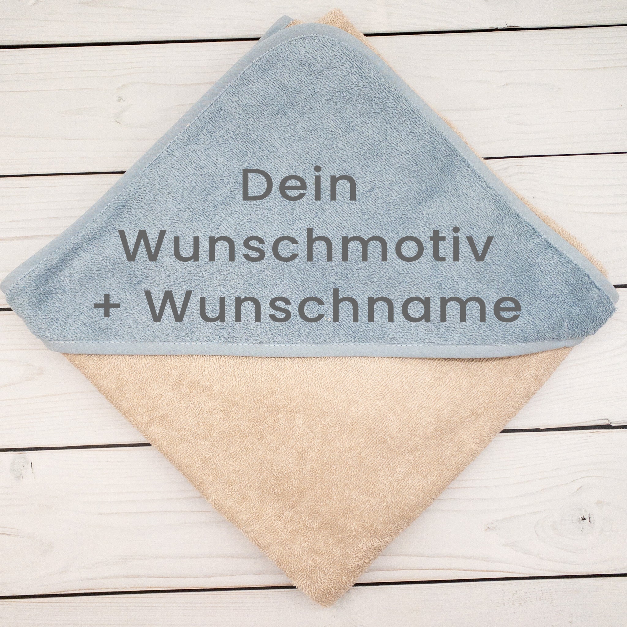 Personalisiertes Kapuzenhandtuch bestickt Wunschemotiv und Name - Größe 100x100cm