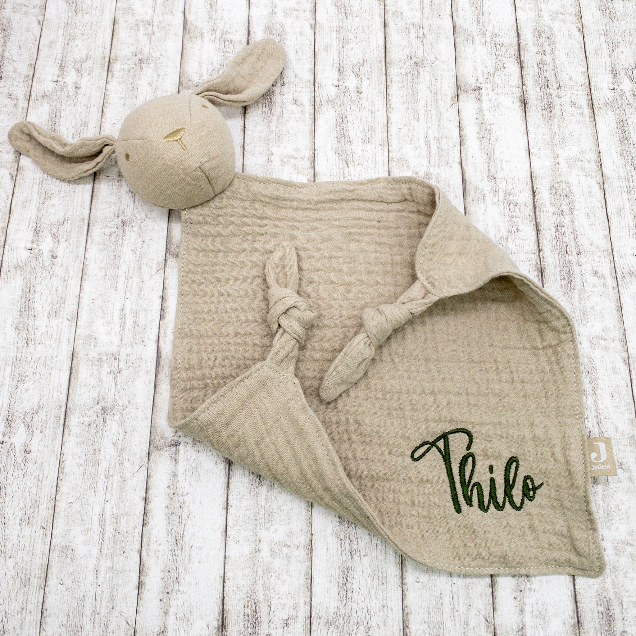 Schnuffeltuch Schmusetuch Hase grün mit Personalisierung für Babys