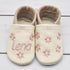 Krabbelschuhe in beige und camel mit rosa Blumen für Lena in Größe 20