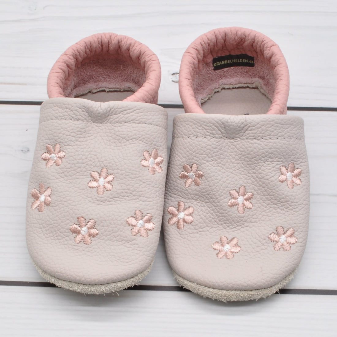 Krabbelschuhe in hellgrau mit rosa und rosa Blumen in Größe 21