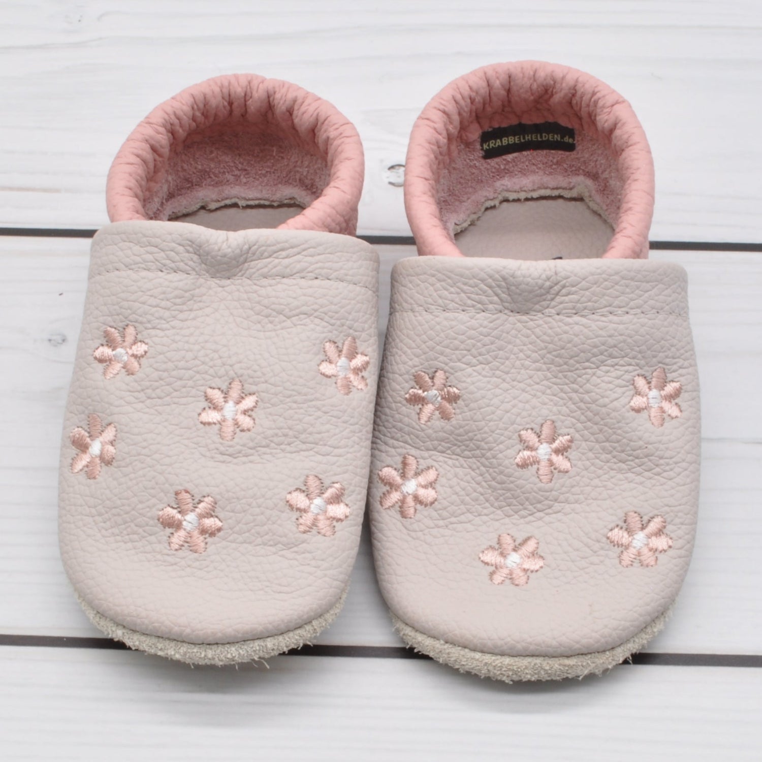 Krabbelschuhe in hellgrau mit rosa und rosa Blumen in Größe 21