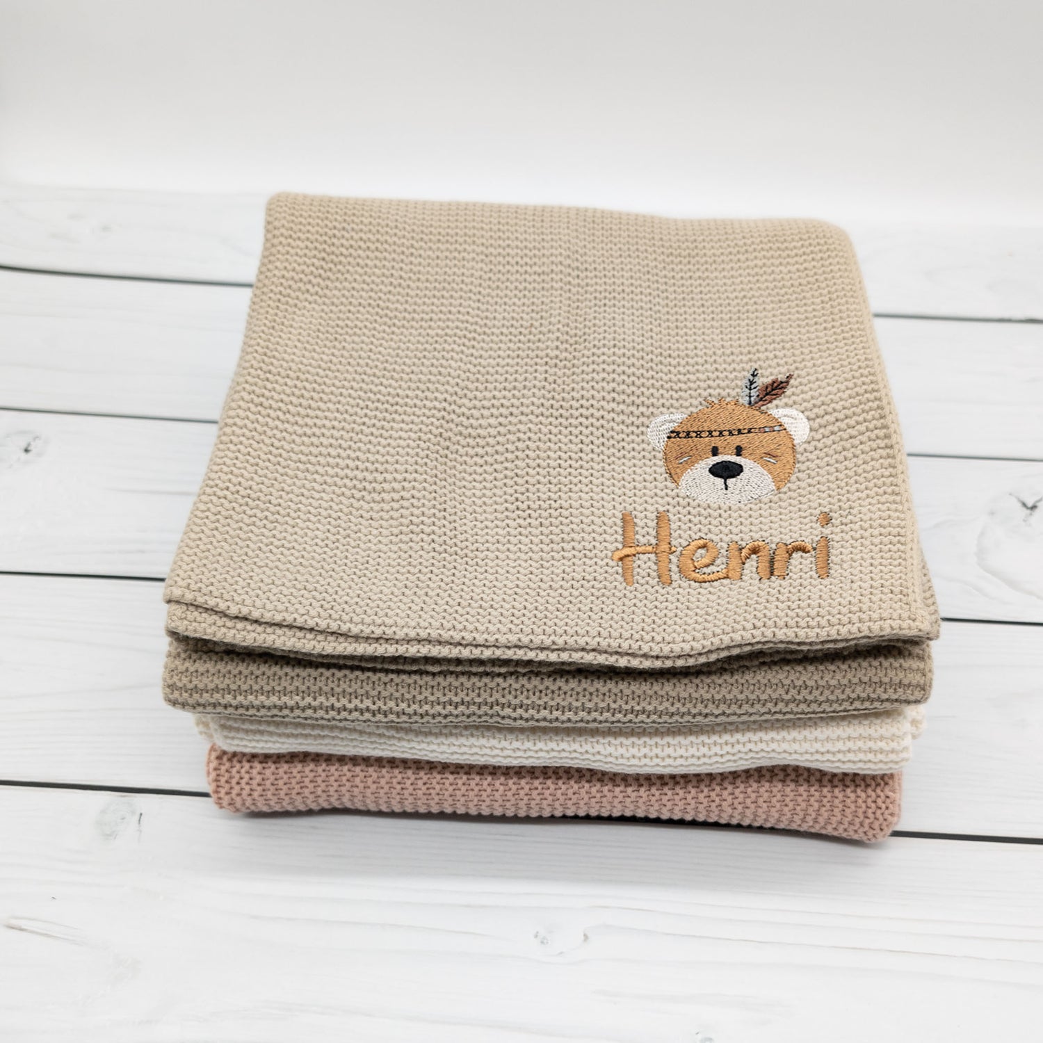 Personalisierte Babydecke mit Bär für Babys 75 x 100cm - Schönes Geschenk zur Taufe