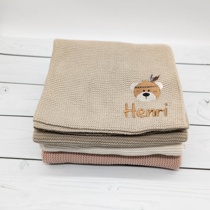 Personalisierte Babydecke mit Bär für Babys 75 x 100cm - Schönes Geschenk zur Taufe