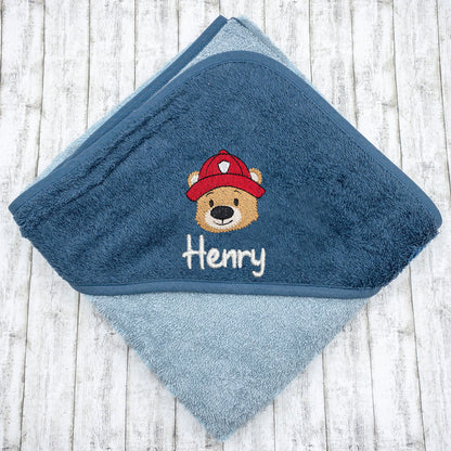 Kapuzenhandtuch Feuerwehrbär mit Namen personalisiert Geburtsgeschenk Baby