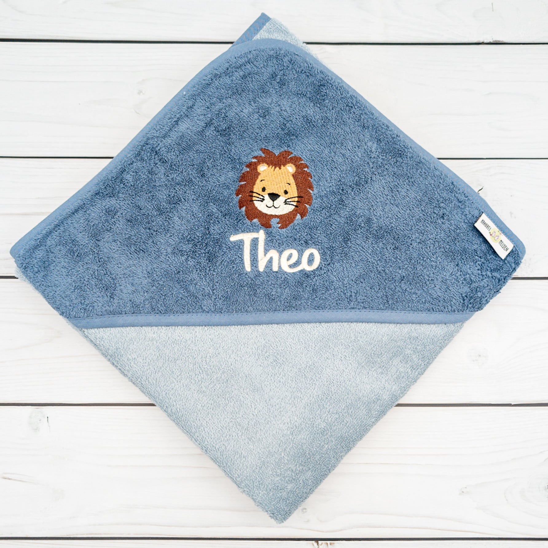 Personalisierbares Kapuzenhandtuch für Babys und Kinder - Bestickt mit Löwe - Weiches Badehandtuch mit Namen
