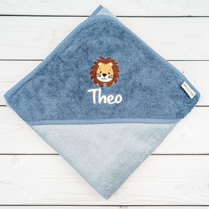 Personalisierbares Kapuzenhandtuch für Babys und Kinder - Bestickt mit Löwe - Weiches Badehandtuch mit Namen
