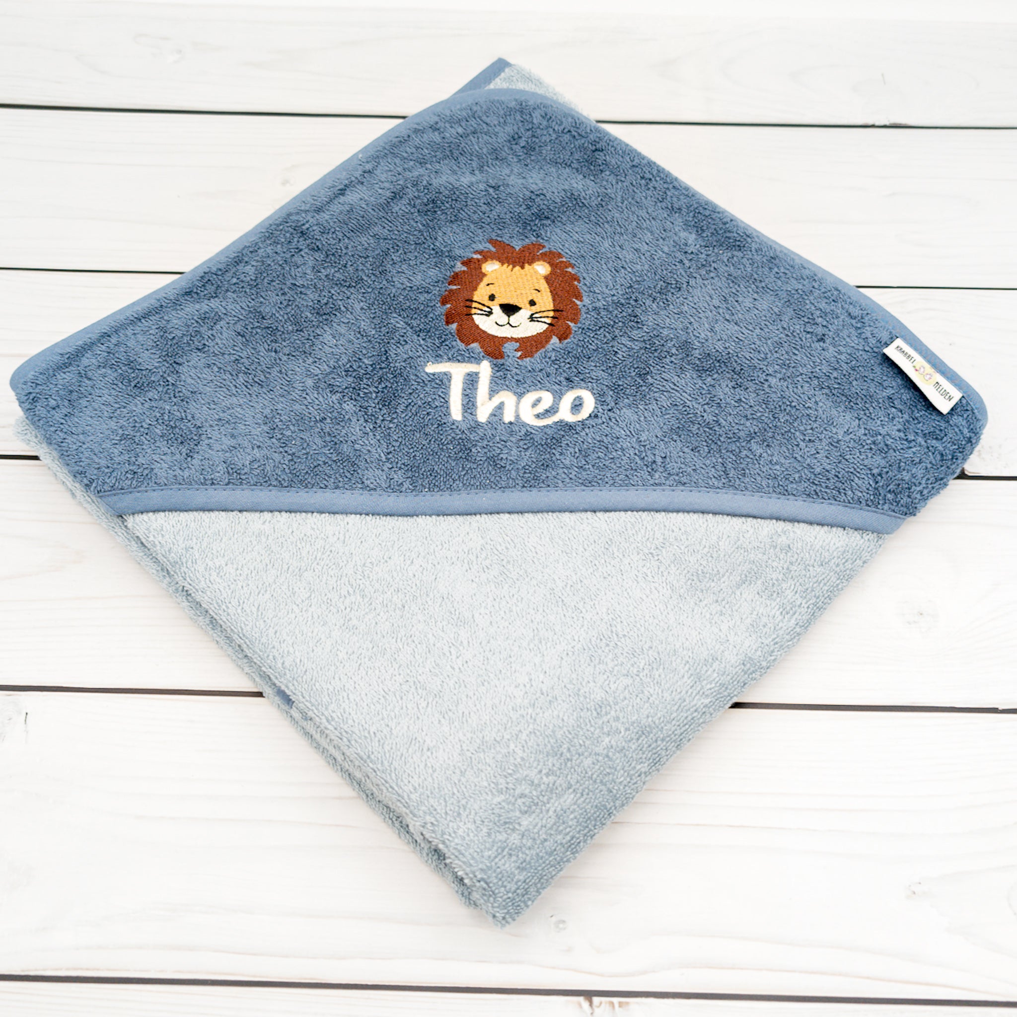 Personalisierbares Kapuzenhandtuch für Babys und Kinder - Bestickt mit Löwe - Weiches Badehandtuch mit Namen
