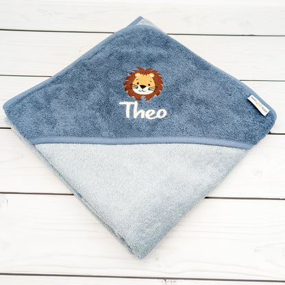 Personalisierbares Kapuzenhandtuch für Babys und Kinder - Bestickt mit Löwe - Weiches Badehandtuch mit Namen