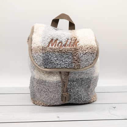 Teddy Kinder Rucksack kariert - personalisiert mit Namen - toller Kindergartenrucksack