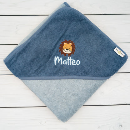Kapuzenhandtuch für Babys und Kinder - Bestickt mit Löwe - Weiches Badehandtuch mit Namen