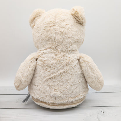 Kuscheltier Bär mit Blumenkranz und Namen bestickt